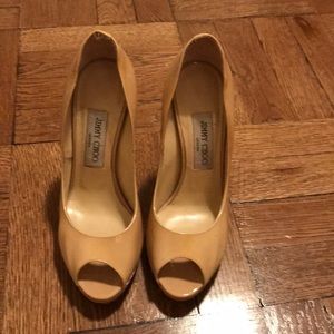 Jimmy choo peep toe nude pumps